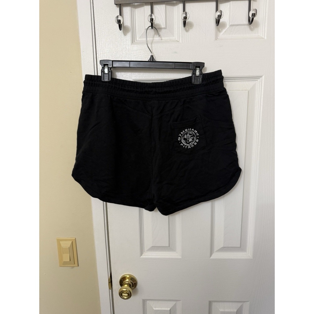 GYMSHARK BLACK COTTON DRAWSTRING ATHLETIC SHORTS WOMEN'S LARGE RUNNING HIKING - Picture 1 of 3